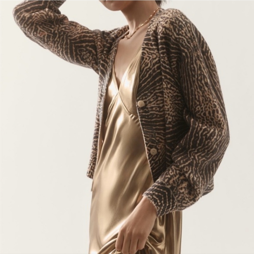 ANTHROPOLOGIE x Kachel Artistic Soft Wool Blend V Neck Cardigan Cocoa Brown XS - Picture 2 of 9